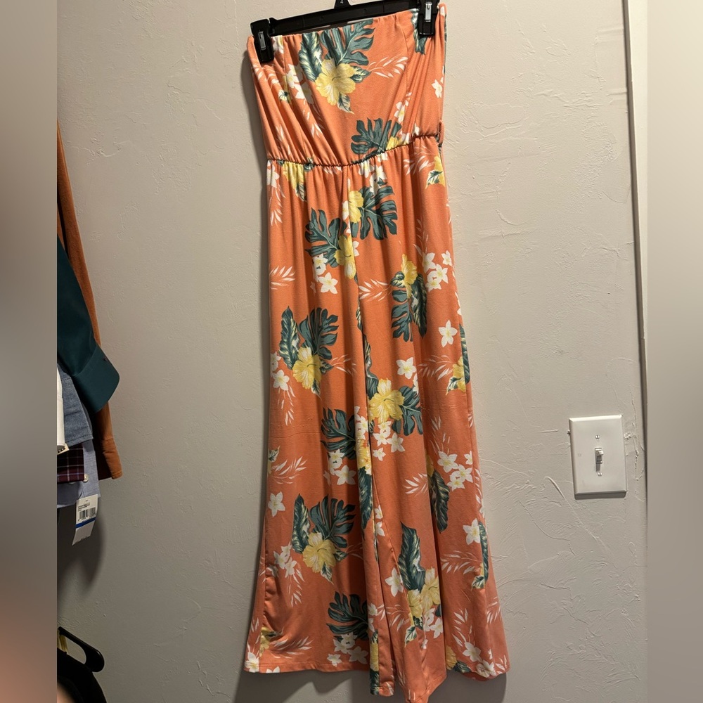 Coral floral jumpsuit